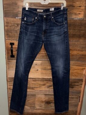 AG Adriano Goldschmied Men's Dark Blue Slim Straight Jeans “The Matchbox”